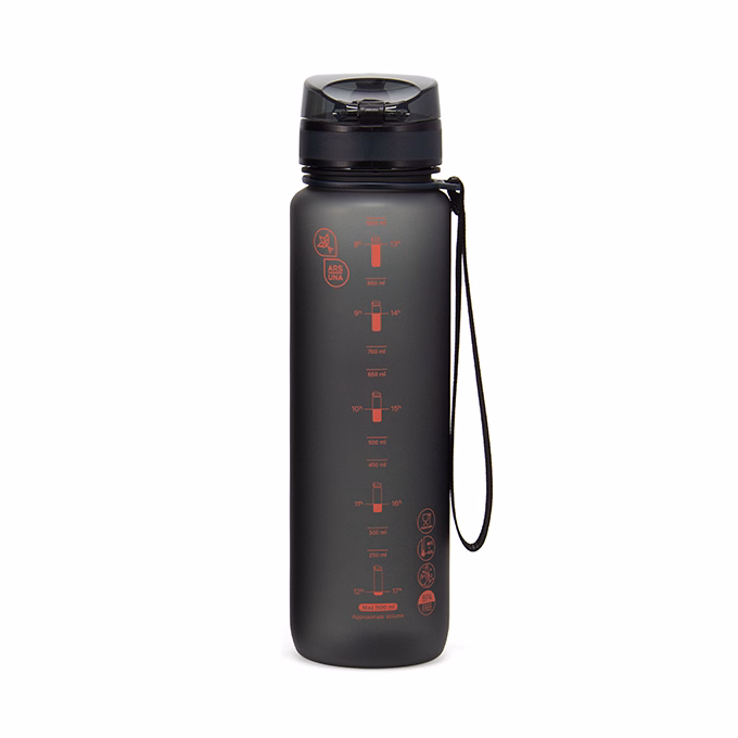 Kulacs ARS UNA műanyag matt BPA-mentes motivációs 1 liter Dark grey