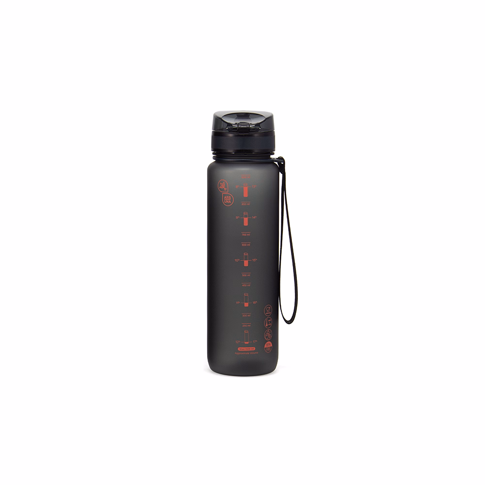 Kulacs ARS UNA műanyag matt BPA-mentes motivációs 1 liter Dark grey