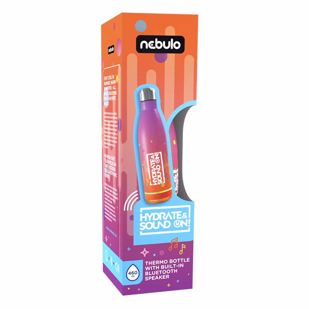 Kulacs duplafalú NEBULO fém Hydrate & SoundON Bluetooth hangszóróval 460 ml rózsa-narancs