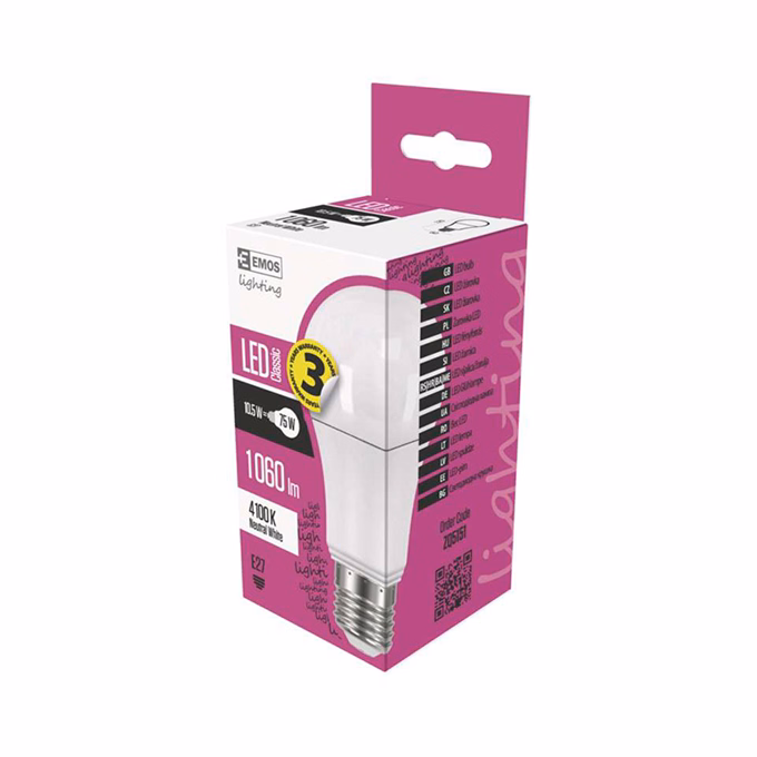 LED izzó EMOS E27 9,5W természetes fény 4000K