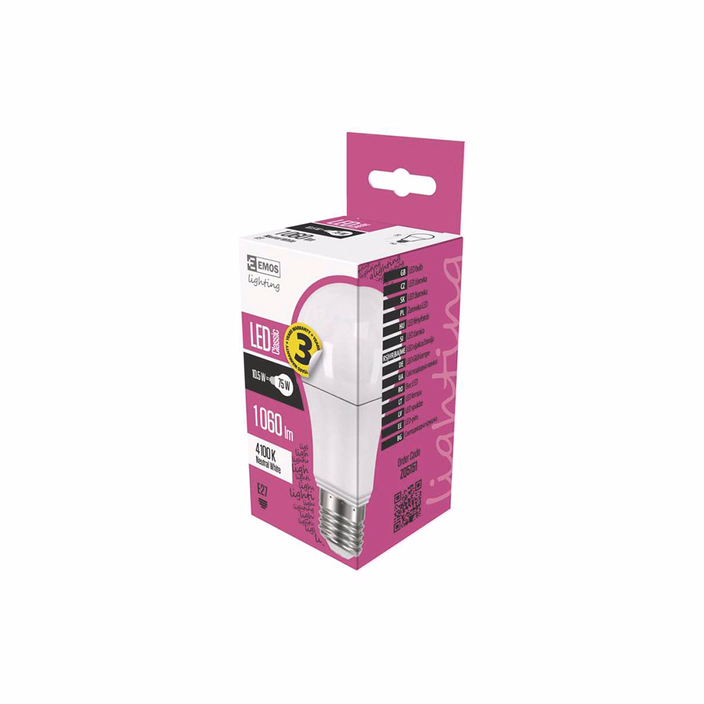 LED izzó EMOS E27 9,5W természetes fény 4000K