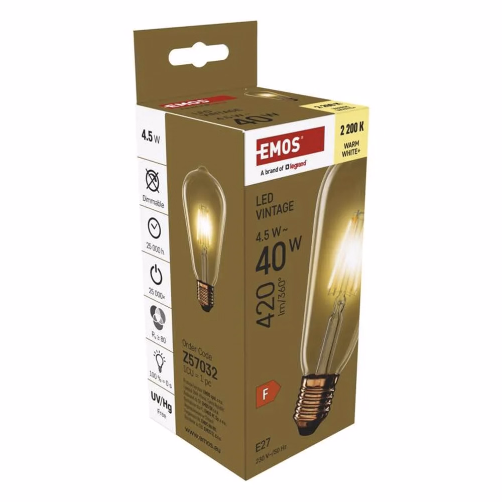 LED izzó EMOS Vintage E27 4,5 W természetes fény 2200K