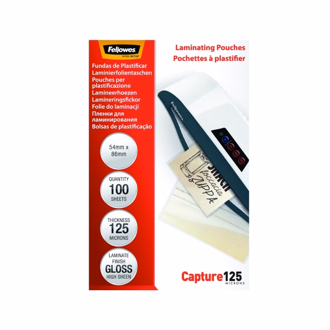 Lamináló fólia FELLOWES 54x86 mm 125 mikron fényes 100/csom
