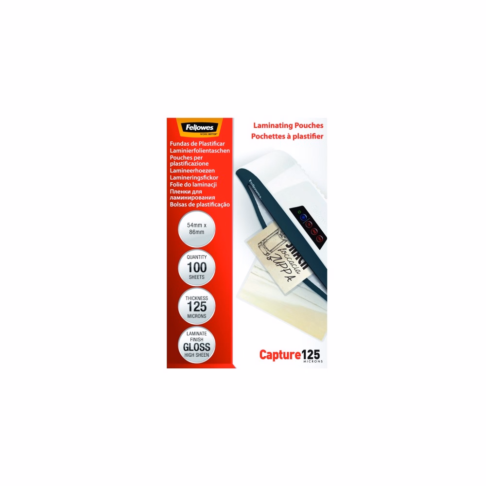 Lamináló fólia FELLOWES 54x86 mm 125 mikron fényes 100/csom