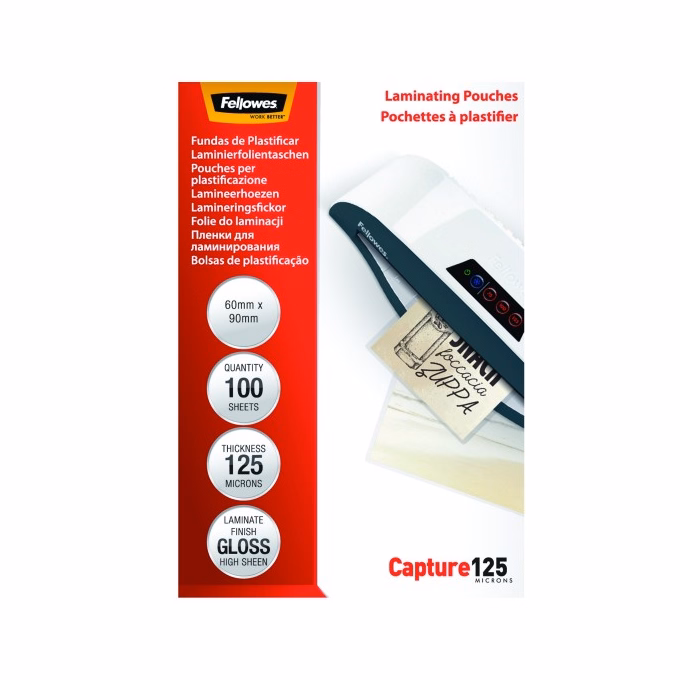 Lamináló fólia FELLOWES 60x90 mm 125 mikron fényes 100/csom