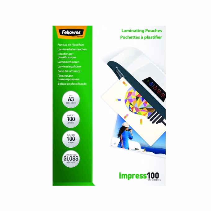Lamináló fólia FELLOWES A/3 100 mikron fényes 100/csom
