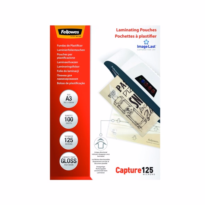 Lamináló fólia FELLOWES A/3 125 mikron fényes 100/csom