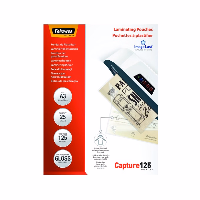 Lamináló fólia FELLOWES A/3 125 mikron fényes 25/csom