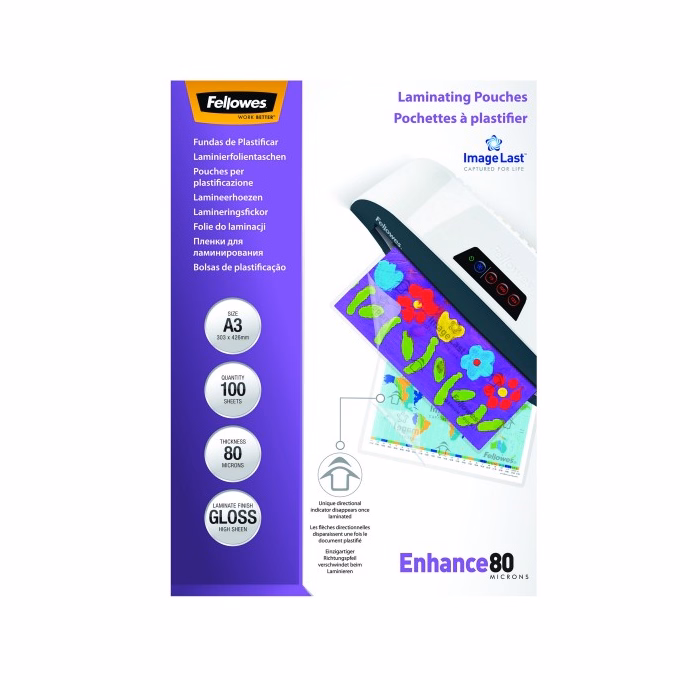 Lamináló fólia FELLOWES A/3 80 mikron fényes 100/csom