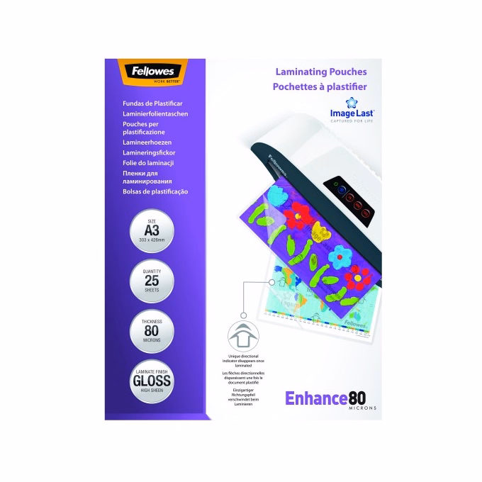 Lamináló fólia FELLOWES A/3 80 mikron fényes 25/csom