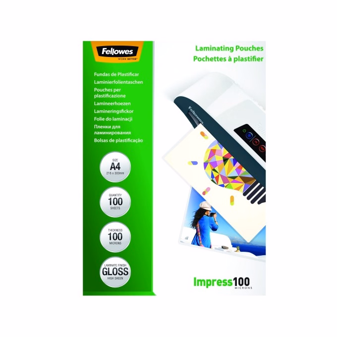 Lamináló fólia FELLOWES A/4 100 mikron fényes 100/csom