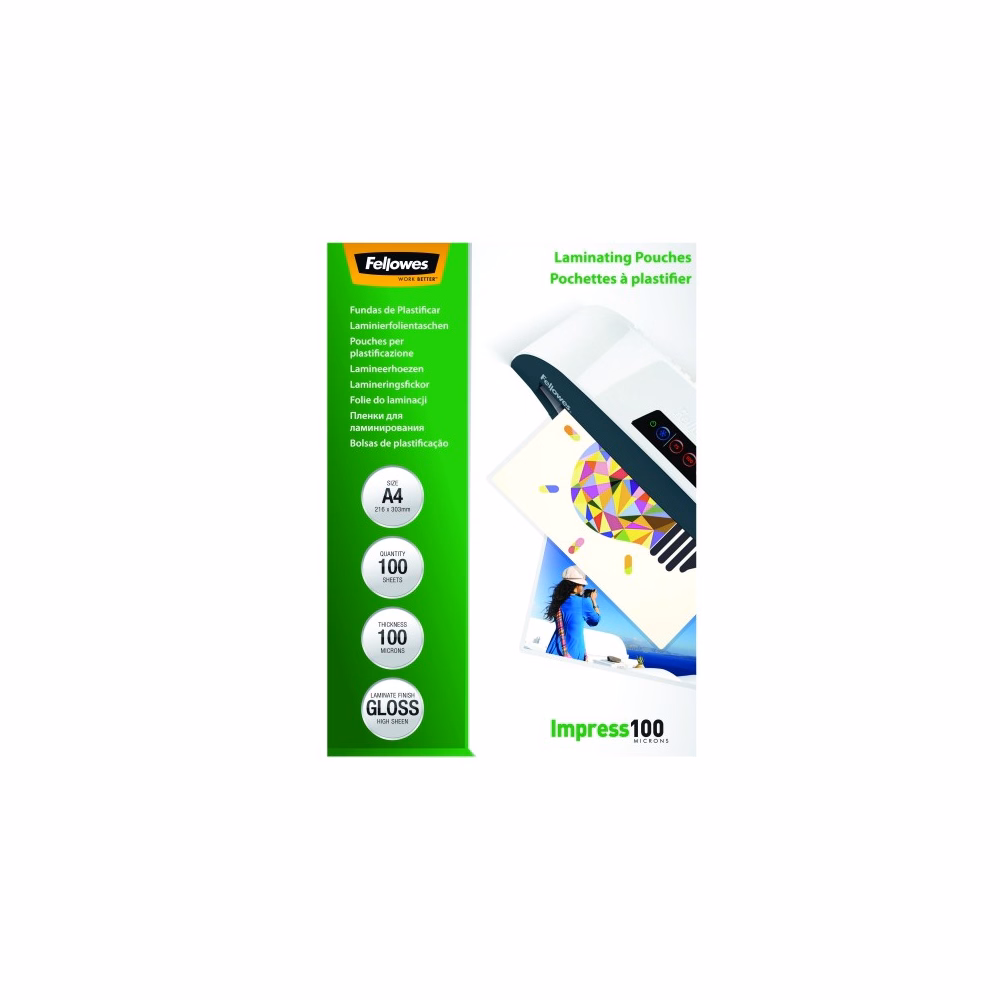 Lamináló fólia FELLOWES A/4 100 mikron fényes 100/csom