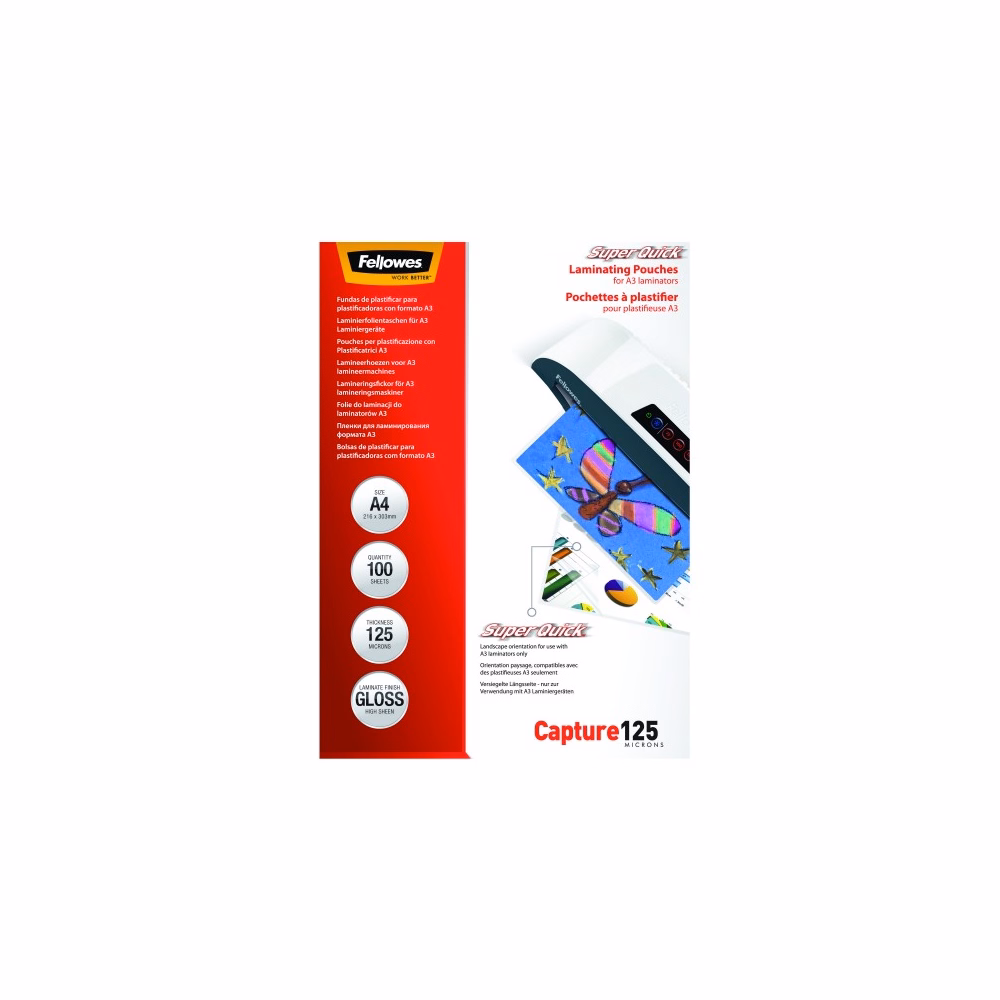 Lamináló fólia FELLOWES A/4 125 mikron SuperQuick fényes 100/csom