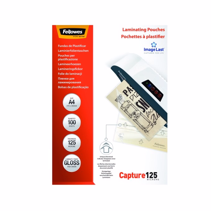 Lamináló fólia FELLOWES A/4 125 mikron fényes 100/csom