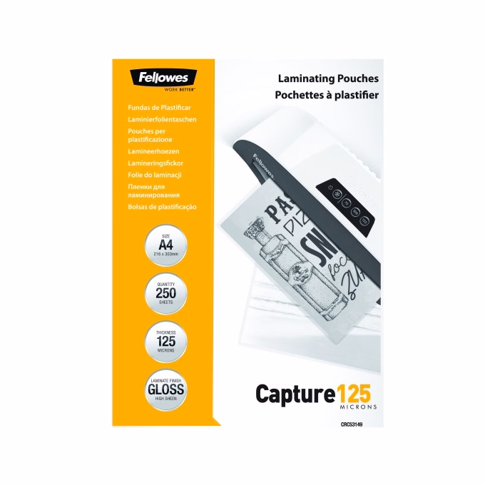 Lamináló fólia FELLOWES A/4 125 mikron fényes 250/csom