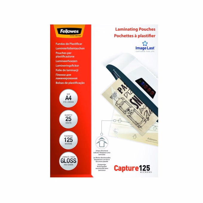 Lamináló fólia FELLOWES A/4 125 mikron fényes 25/csom