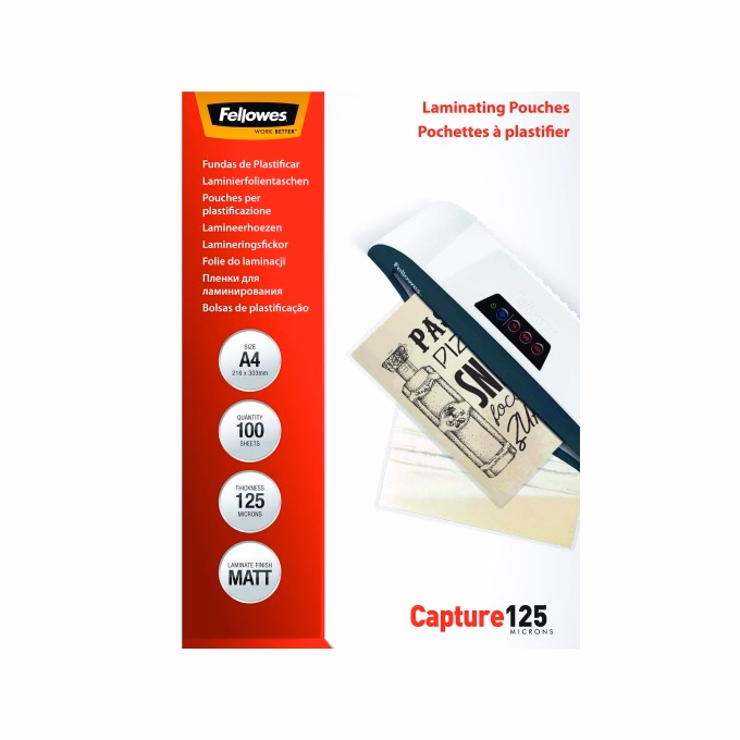Lamináló fólia FELLOWES A/4 125 mikron matt 100/csom