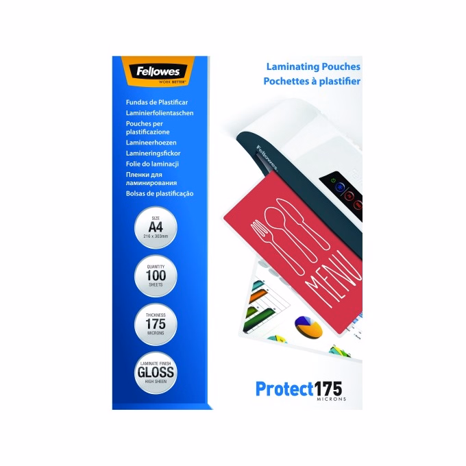 Lamináló fólia FELLOWES A/4 175 mikron fényes 100/csom