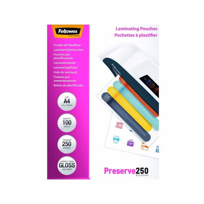 Lamináló fólia FELLOWES A/4 250 mikron fényes 100/csom
