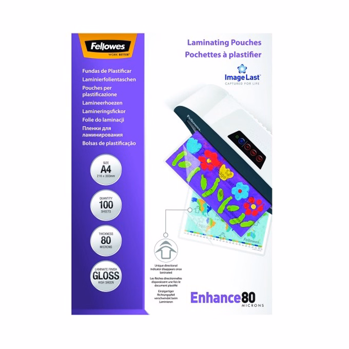Lamináló fólia FELLOWES A/4 80 mikron fényes 100/csom