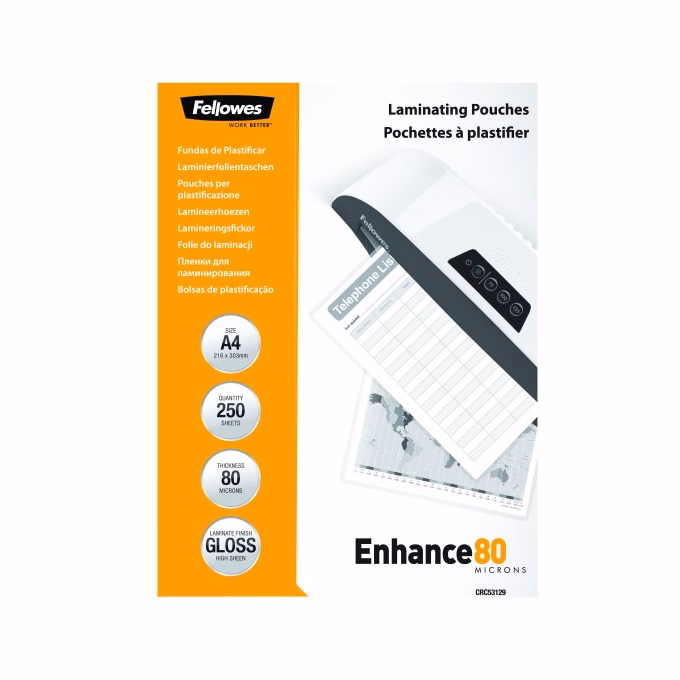 Lamináló fólia FELLOWES A/4 80 mikron fényes 250/csom