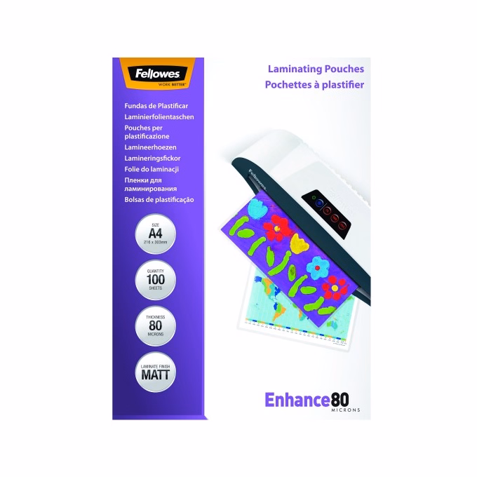 Lamináló fólia FELLOWES A/4 80 mikron matt 100/csom