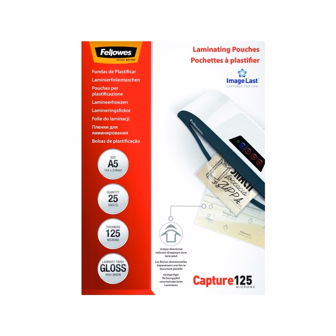 Lamináló fólia FELLOWES A/5 125 mikron fényes 25/csom