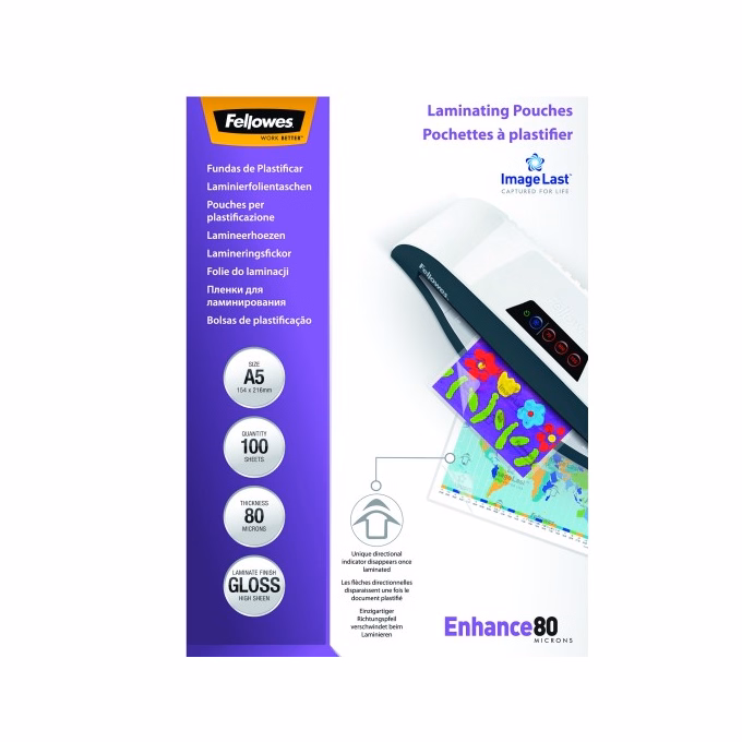 Lamináló fólia FELLOWES A/5 80 mikron fényes 100/csom