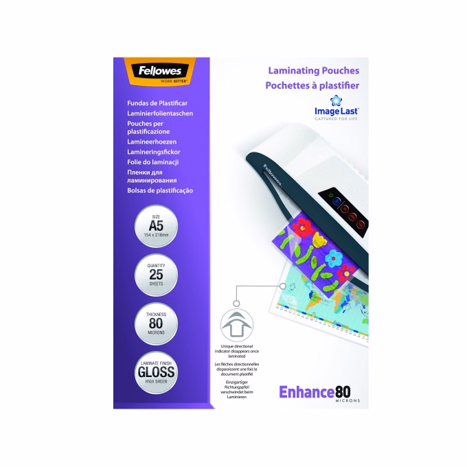 Lamináló fólia FELLOWES A/5 80 mikron fényes 25/csom