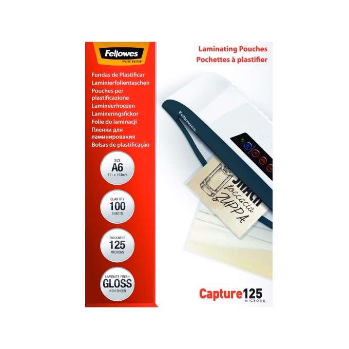 Lamináló fólia FELLOWES A/6 125 mikron fényes 100/csom