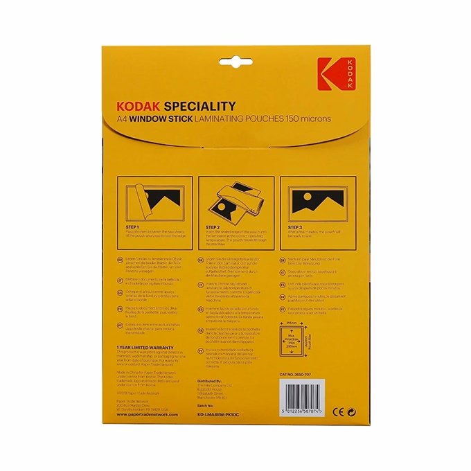 Lamináló fólia KODAK A/4 150 mikron üvegre tapadó 10 lapos