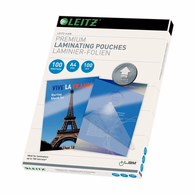 Lamináló fólia LEITZ A/4 100 mikron fényes 100 lapos