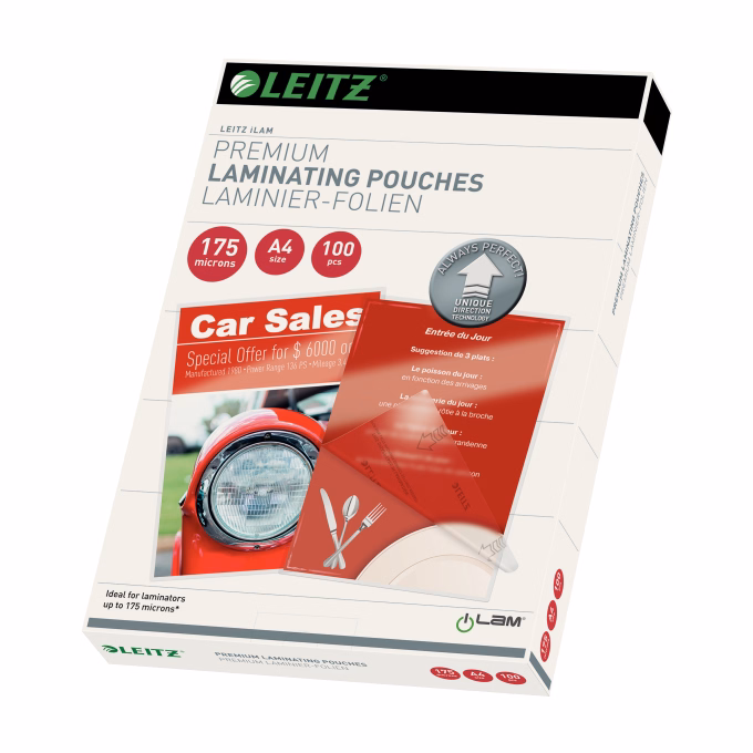 Lamináló fólia LEITZ A/4 175 mikron fényes 100 lapos