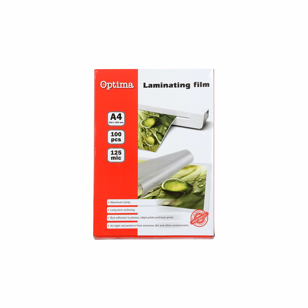 Lamináló fólia OPTIMA A/4 125 mikron fényes 100/csom