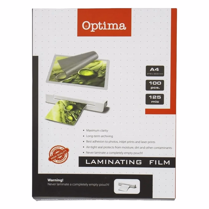 Lamináló fólia OPTIMA A/4 125 mikron fényes 100/csom