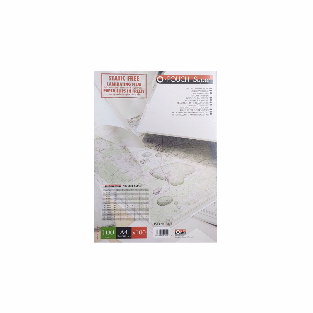 Lamináló fólia OPUS A/4 216x303mm 100 mikron fényes 100/dob