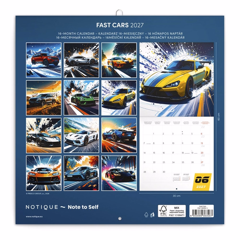 Lemeznaptár REALSYSTEM 300x300mm Fast cars 2027