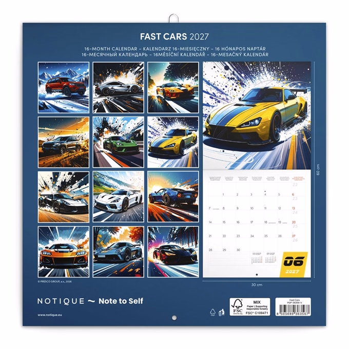 Lemeznaptár REALSYSTEM 300x300mm Fast cars 2027