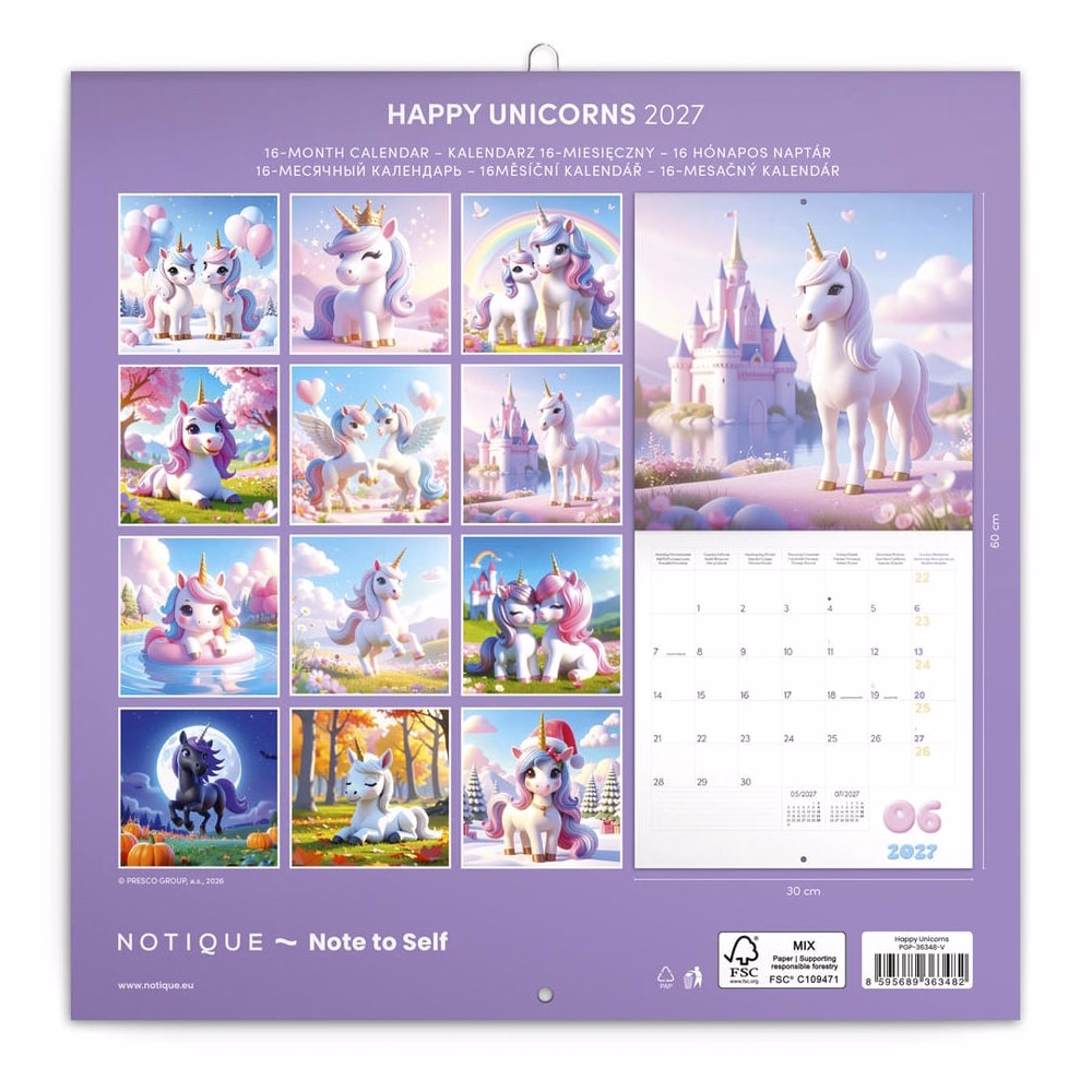 Lemeznaptár REALSYSTEM 300x300mm Happy Unicorns 2027