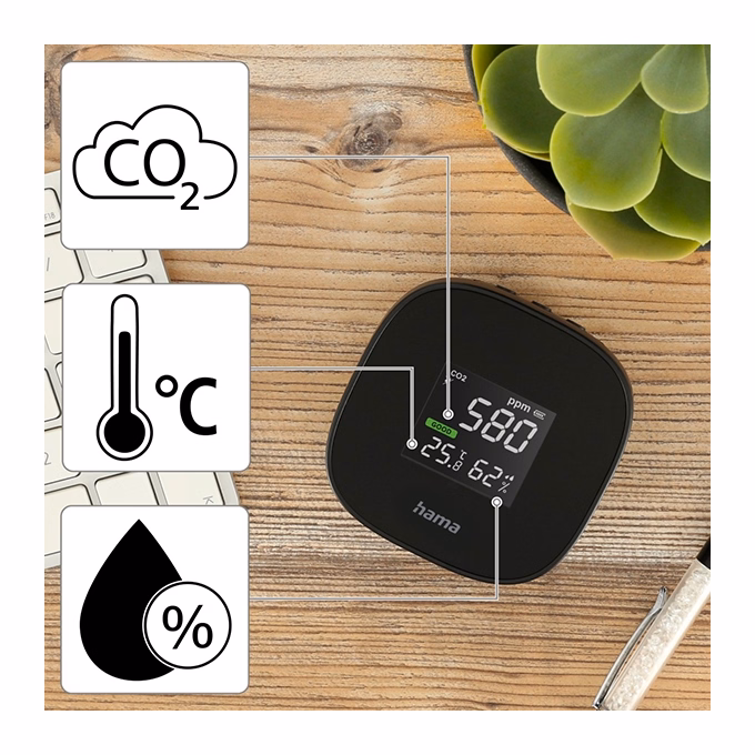 Levegőminőség mérő HAMA széndioxid / hő / páratartalom