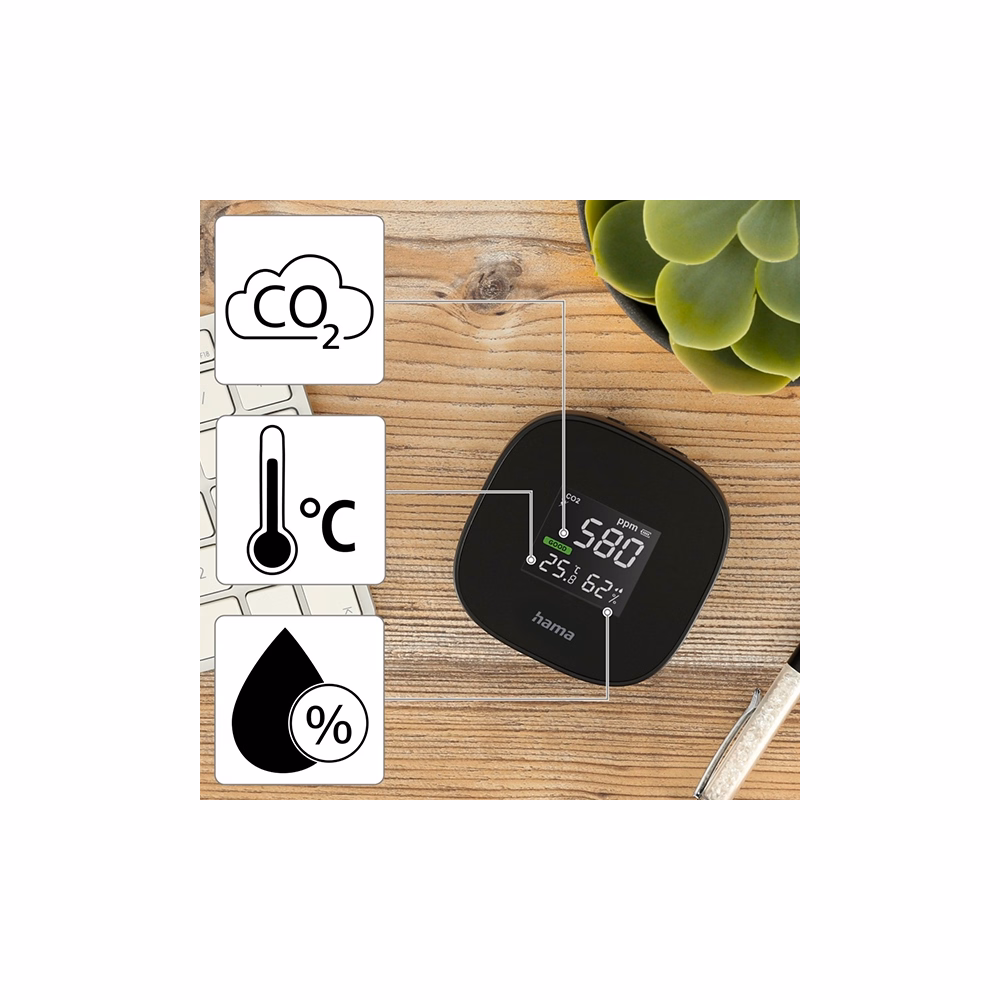 Levegőminőség mérő HAMA széndioxid / hő / páratartalom