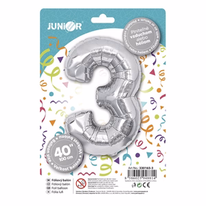 Lufi JUNIOR szülinapos 3-as szám 100 cm ezüst