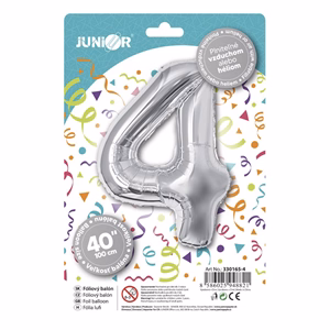 Lufi JUNIOR szülinapos 4-es szám 100 cm ezüst