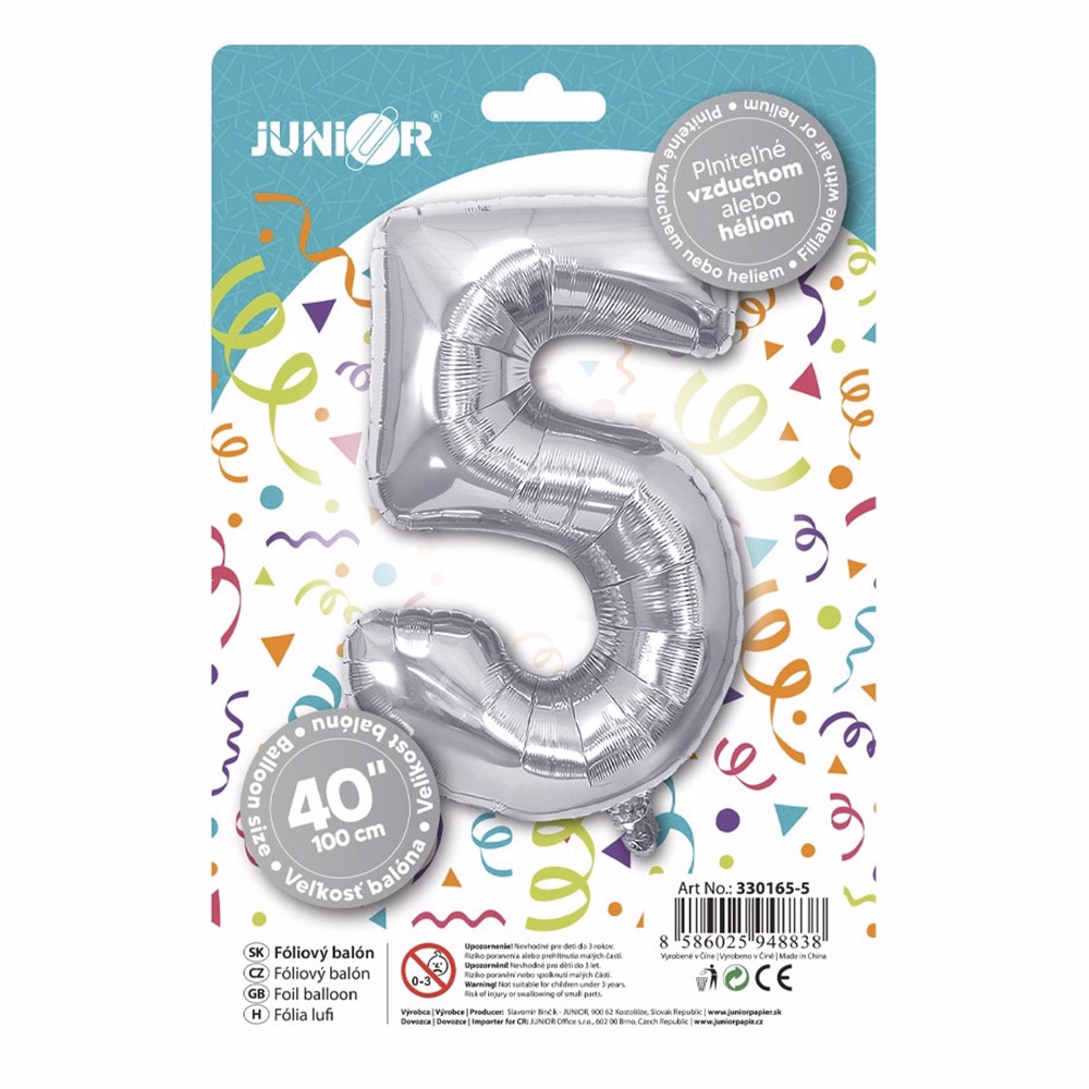 Lufi JUNIOR szülinapos 5-ös szám 100 cm ezüst