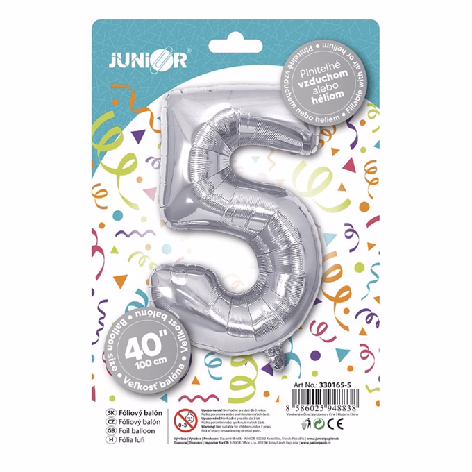 Lufi JUNIOR szülinapos 5-ös szám 100 cm ezüst