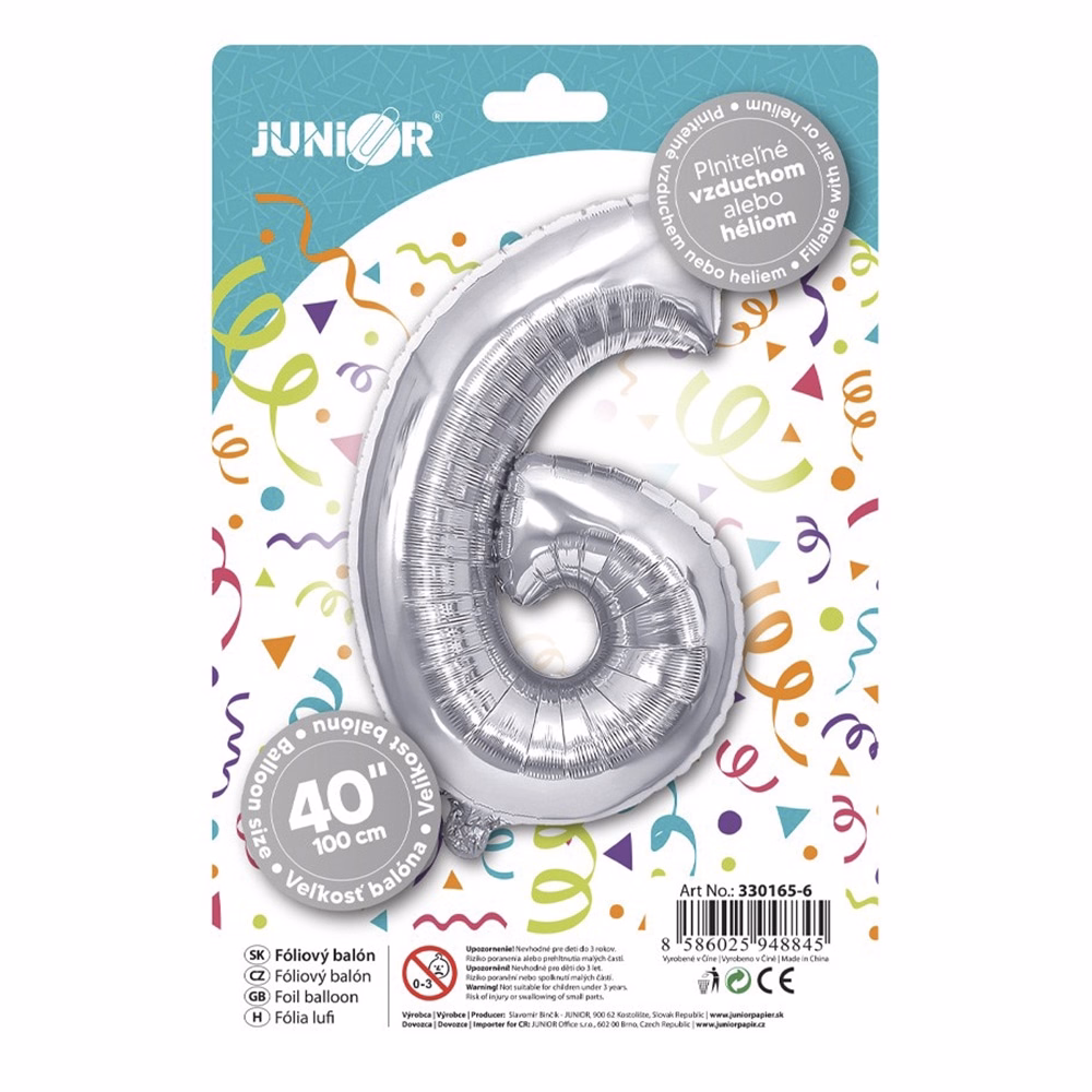 Lufi JUNIOR szülinapos 6-os szám 100 cm ezüst