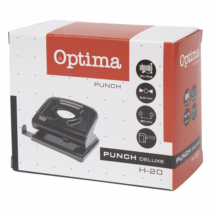 Lyukasztó OPTIMA H-20 2 lyukú fém 20 lap fekete