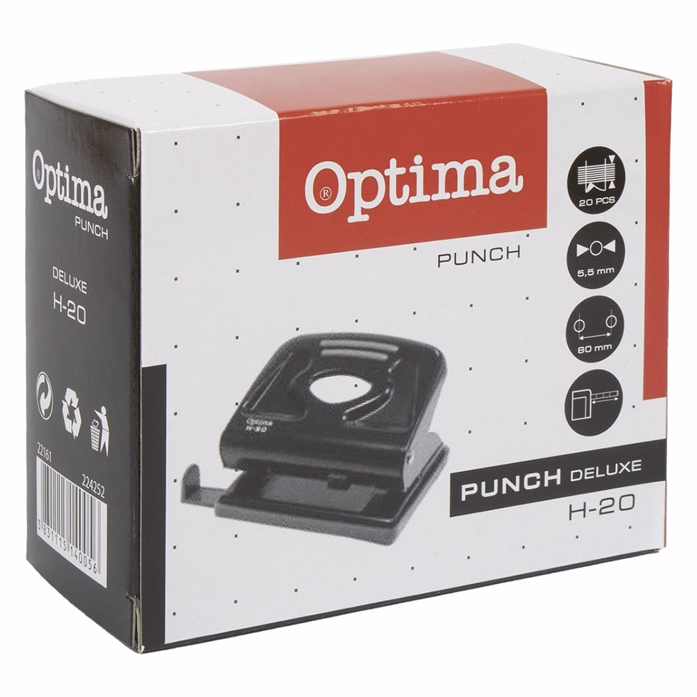 Lyukasztó OPTIMA H-20 2 lyukú fém 20 lap fekete
