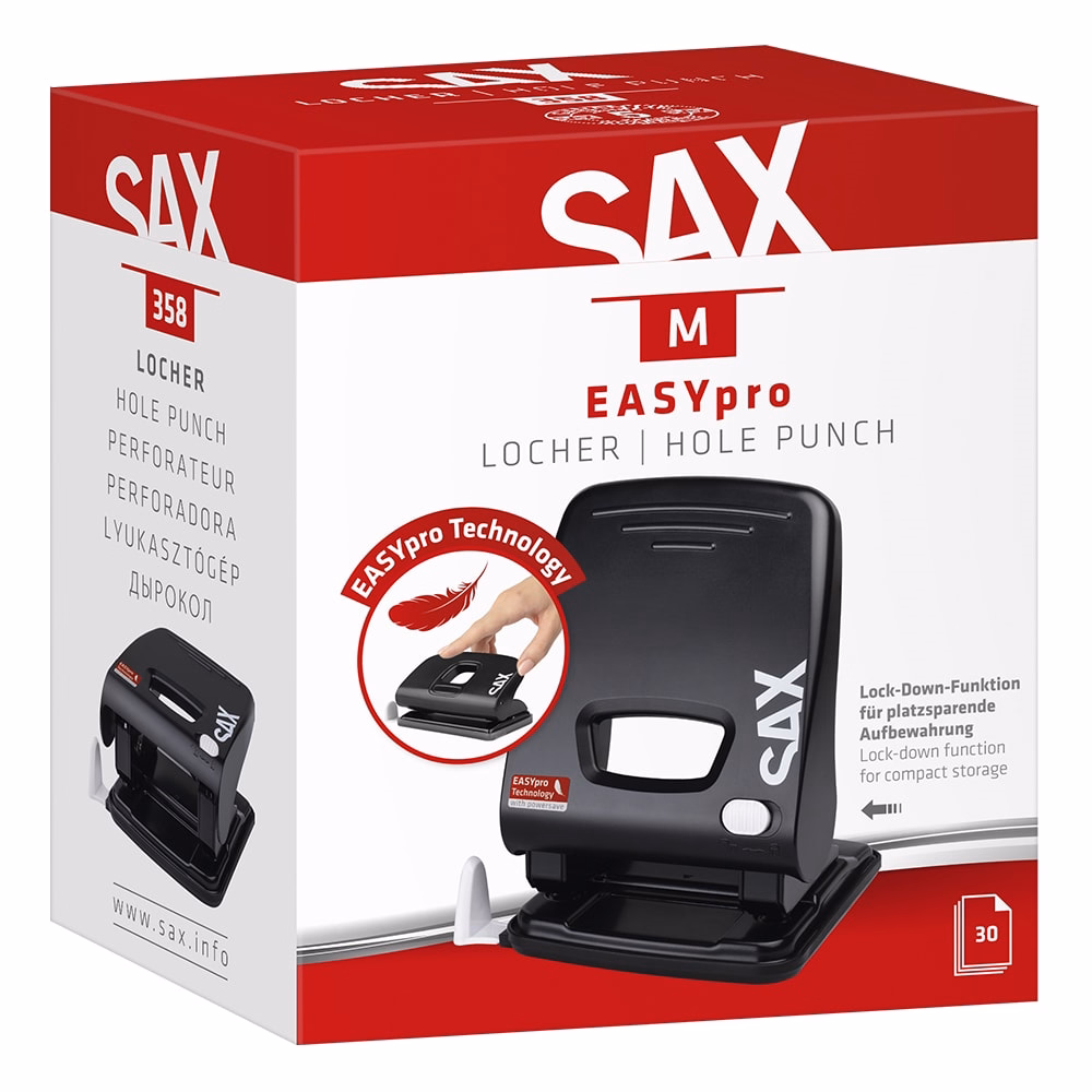 Lyukasztó SAX 358 M Easypro 2 lyukú 30 lap fekete