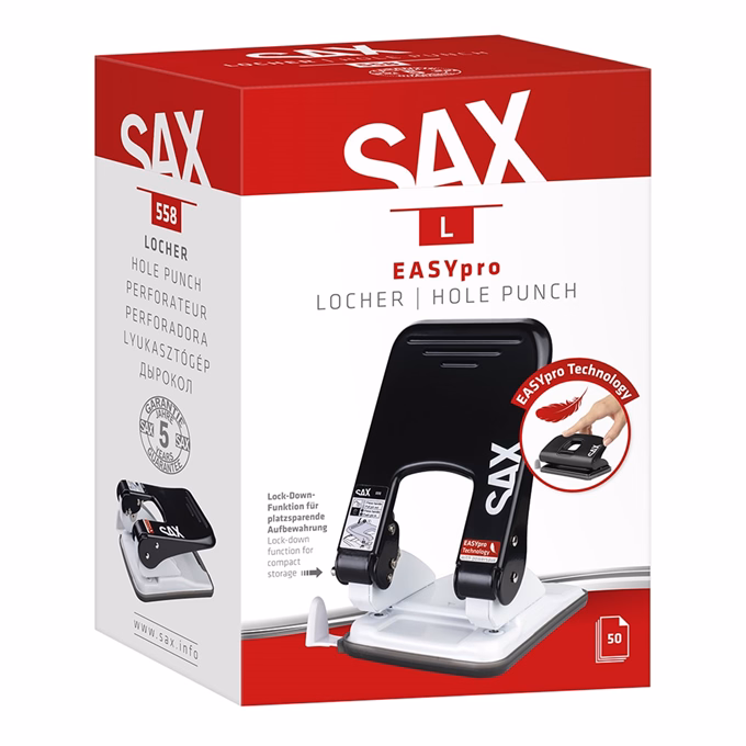 Lyukasztó SAX 558 L Easypro 2 lyukú 50 lap fekete